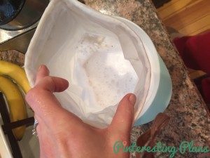 pour through a nut milk bag (or your preferred stainer) into a large bowl with a spout. 
