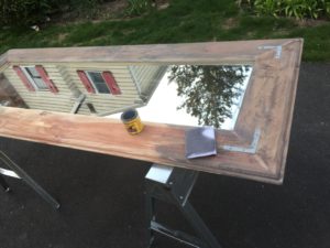gray stain layer on large diy floor mirror
