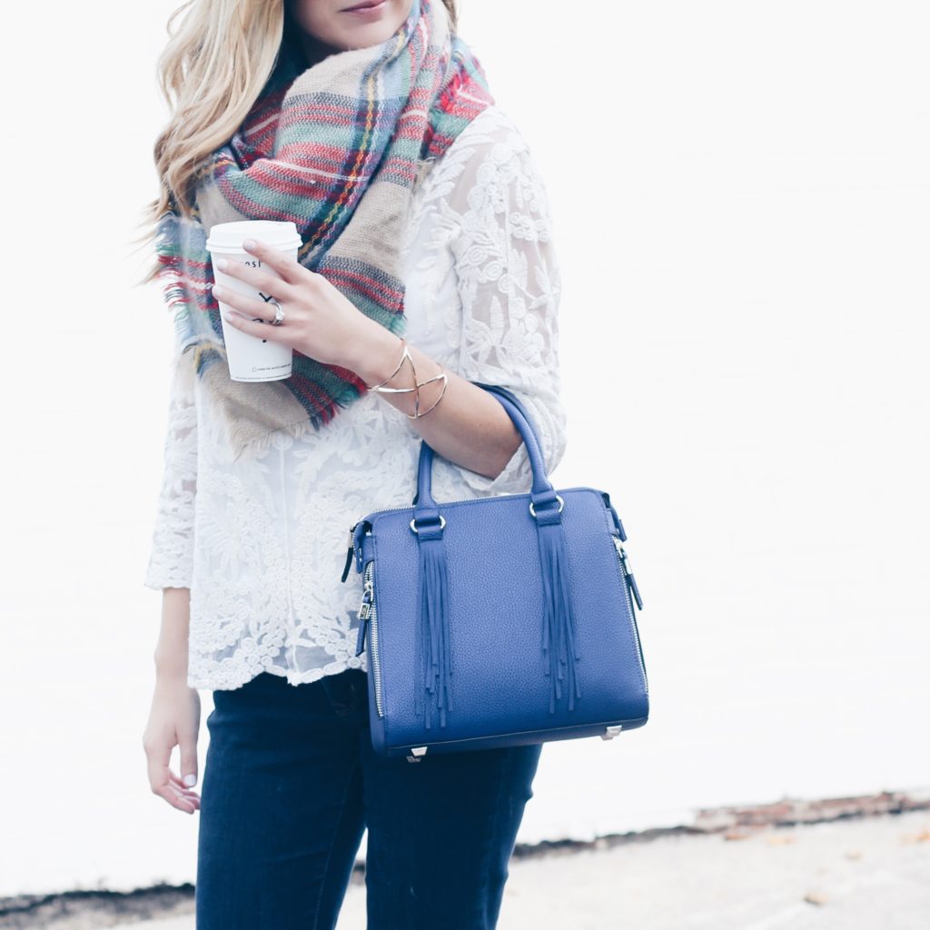 blue fall handbag