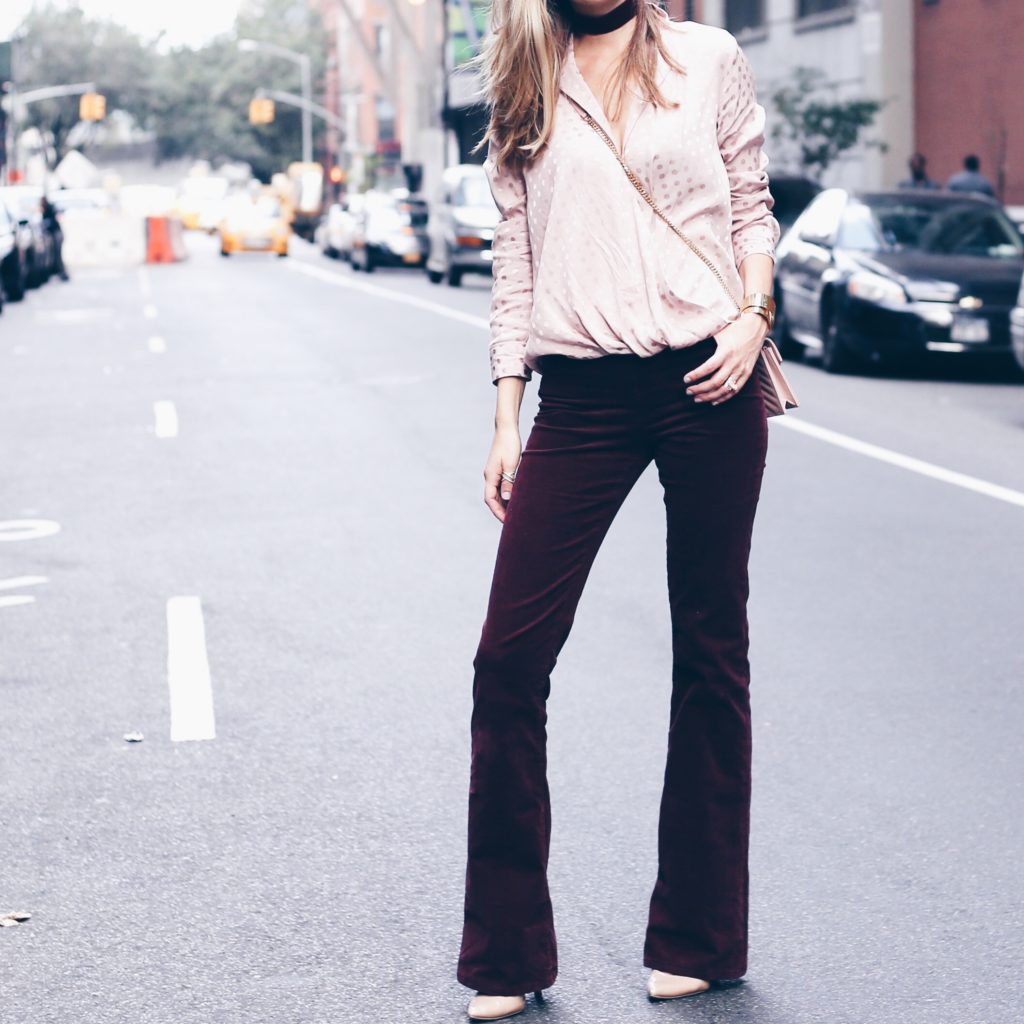 wine colored flare pants