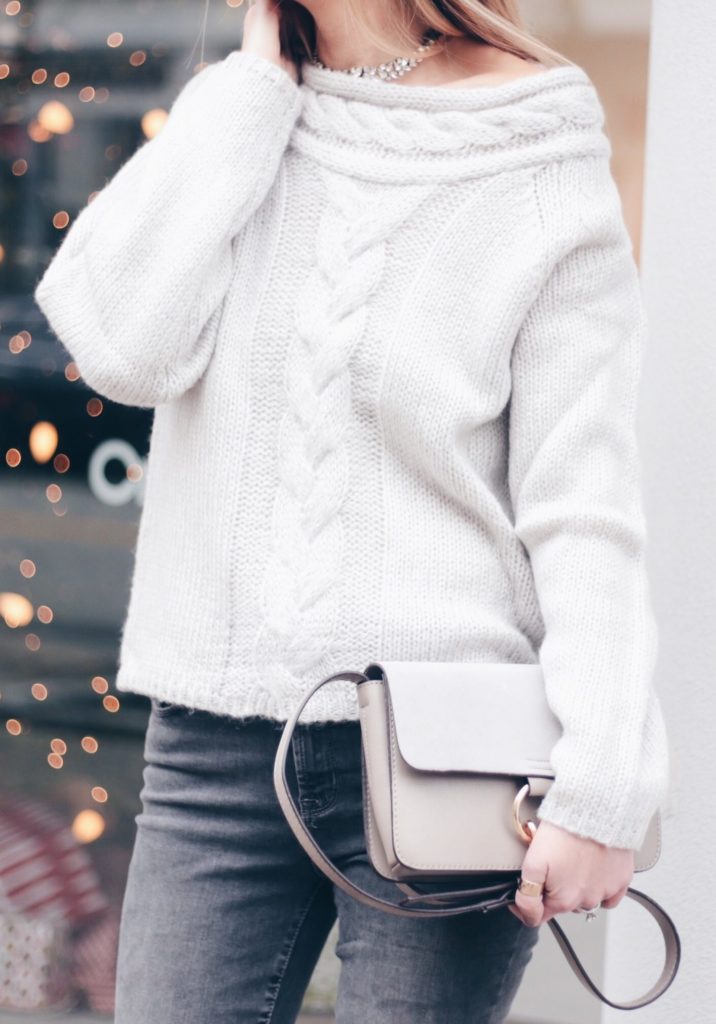 affordable gray off the shoulder sweater