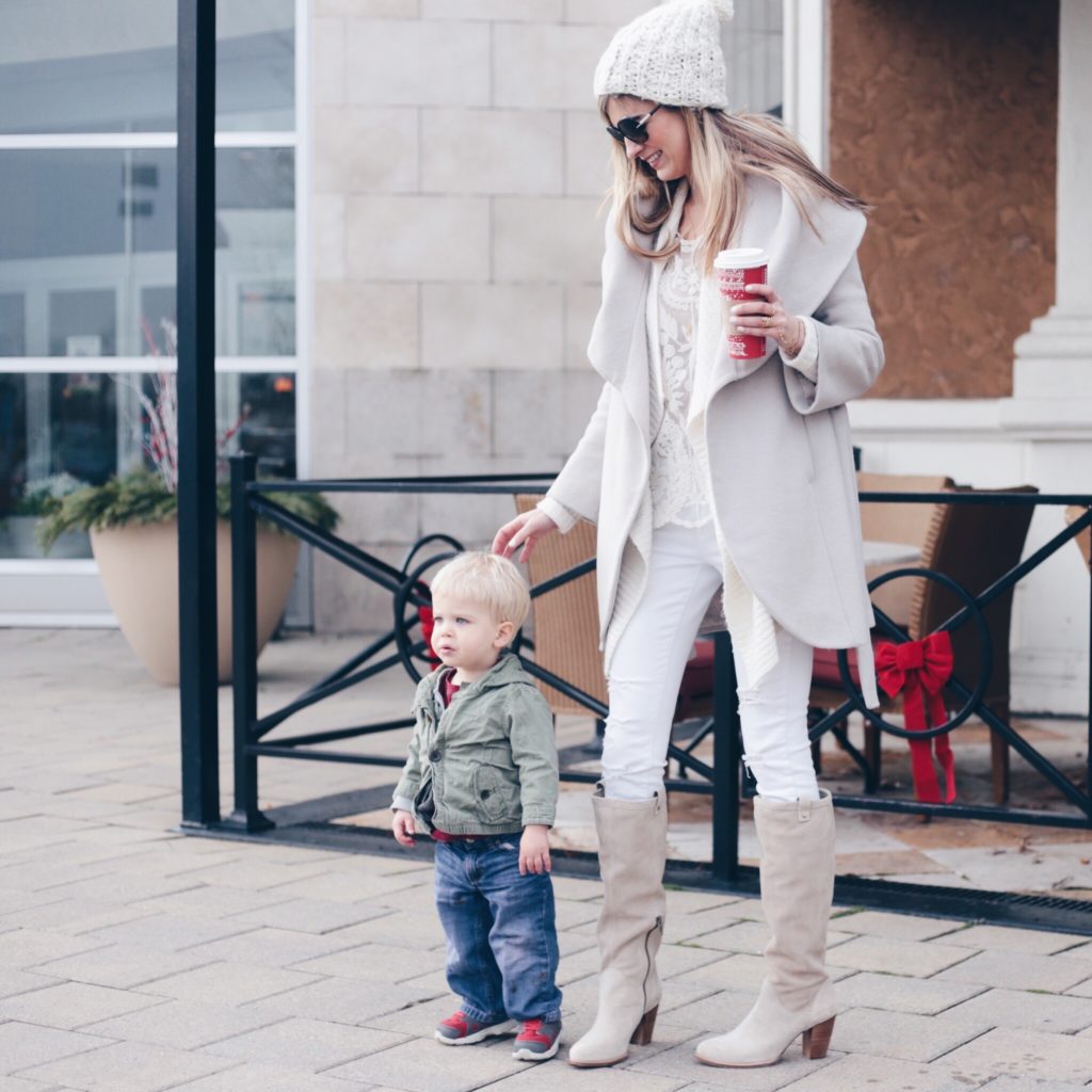 cozy winter white neutral layered outfit
