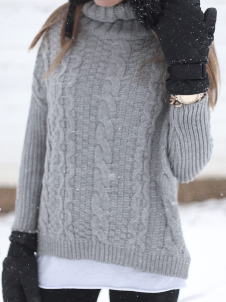 affordable gray cable knit turtleneck sweater