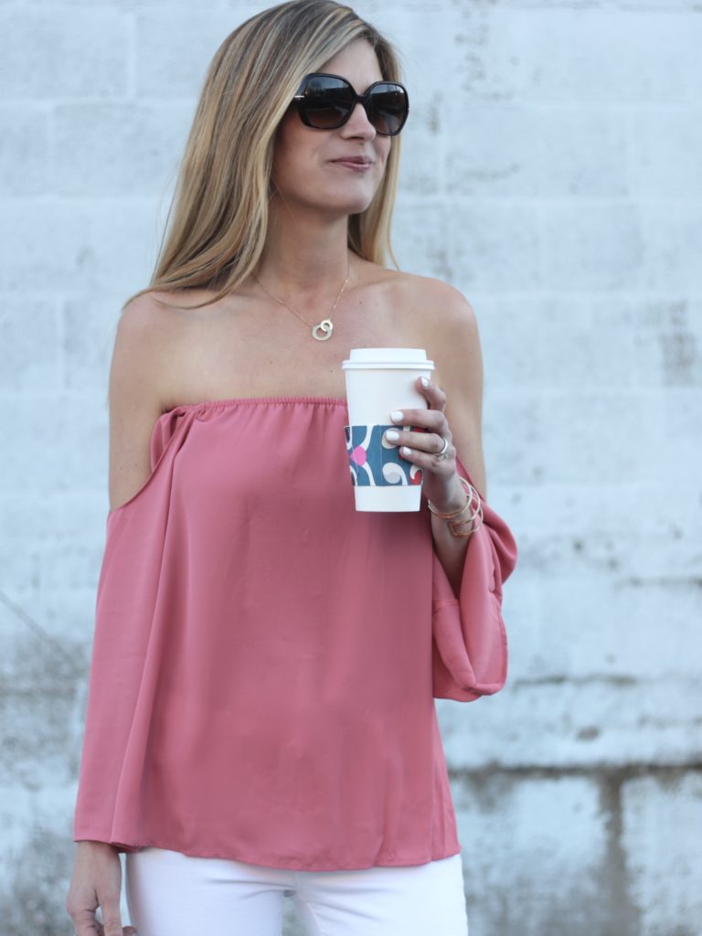Connecticut life and style blogger, Pinteresting Plans shares 9 pink spring outfits and how to style them. You can check out those and more! affordable pink off the shoulder top