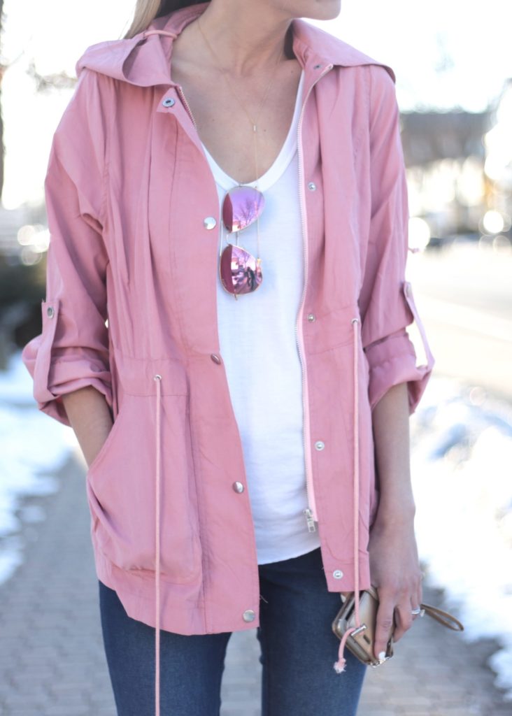 Connecticut life and style blogger, Pinteresting Plans shares 9 pink spring outfits and how to style them. You can check out those and more! spring pink utility jacket