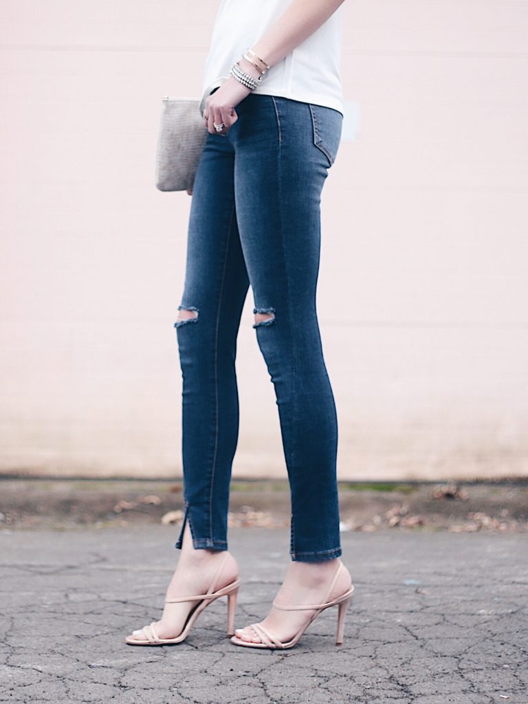 Connecticut life and style blogger, Pinteresting Plans shares a look at the sexiest shoe. Strappy Heeled Sandals are styled with denim. 
