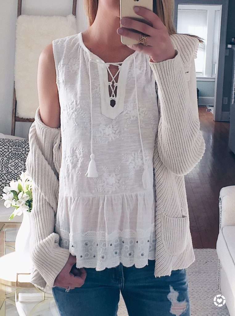 Connecticut life and style blogger, Pinteresting Plans shares a round-up of spring outfit ideas that she showcased on her Instagram. spring outfit idea: white peplum tank