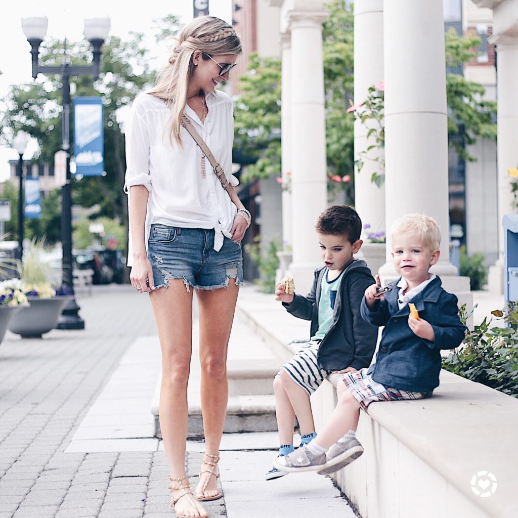 liketoknow.it.family takeover friday - pinteresting plans in tie front white top and denim cut-offs with dupe valentino flats