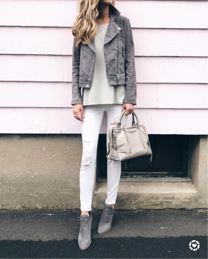 nordstrom anniversary sale tops - blank nyc suede gray moto jacket over lush swing tank on pinterestingplans