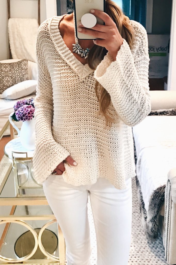nordstrom anniversary sale tops - open knit bell sleeve sweater on pinterestingplans