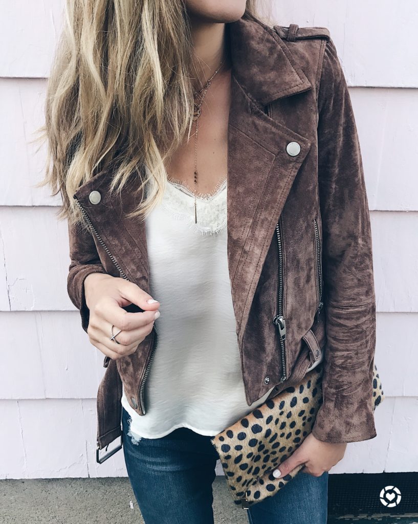 nordstrom anniversary sale tops - suede moto jacket over lace cami on pinterestingplans