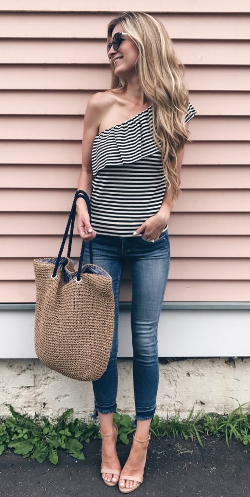 Connecticut life and style blogger, Pinteresting Plans shares her favorite Summer fashion trends 2017 today.  A round-up of the best of the best. summer fashion trends 2017 - one shoulder striped top on pinterestingplans