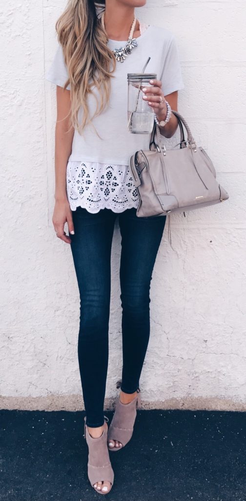 august instagram round-up - eyelet hem tee and skinny jeans outfit