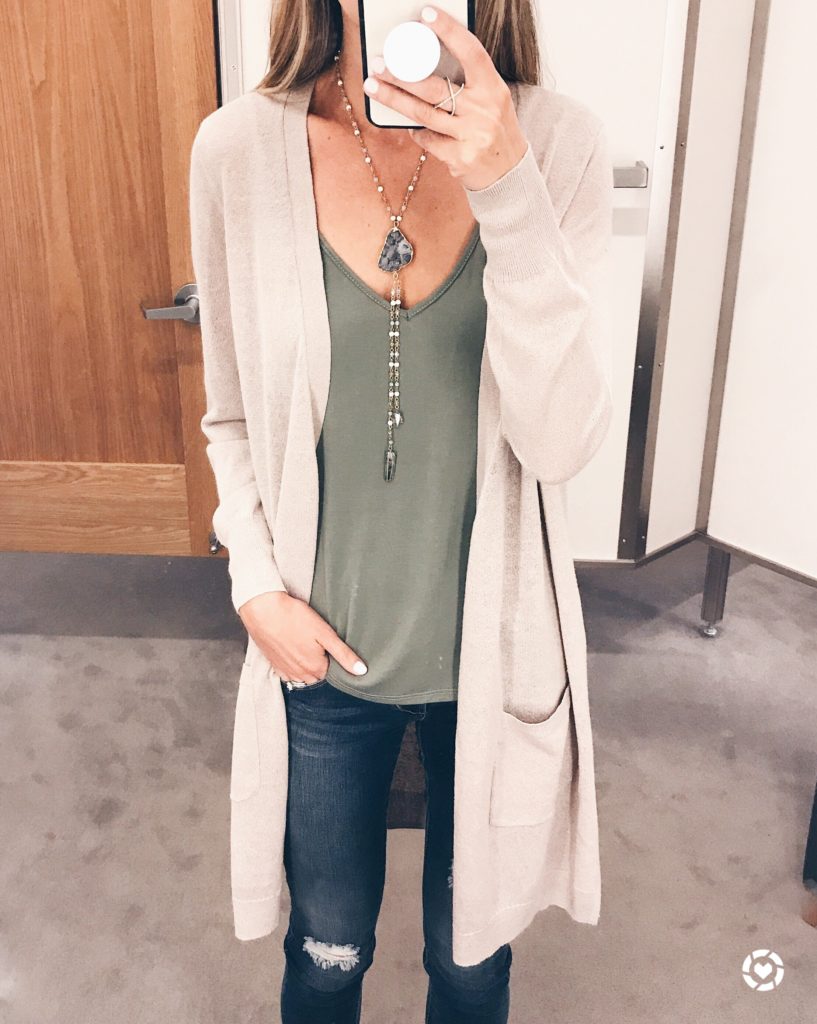 august instagram round-up - pinterestingplans in long cardigan and olive green camisole