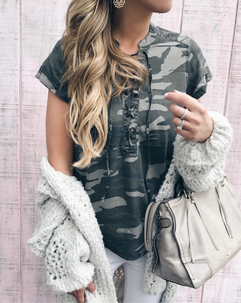 SHOP NOW!! labor day weekend sales 2017 - lace up camo top and chunky knit cardigan on pinterestingplans