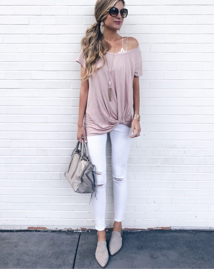 labor day weekend sales 2017 - pinterestingplans in a pink twist front tee and white denim