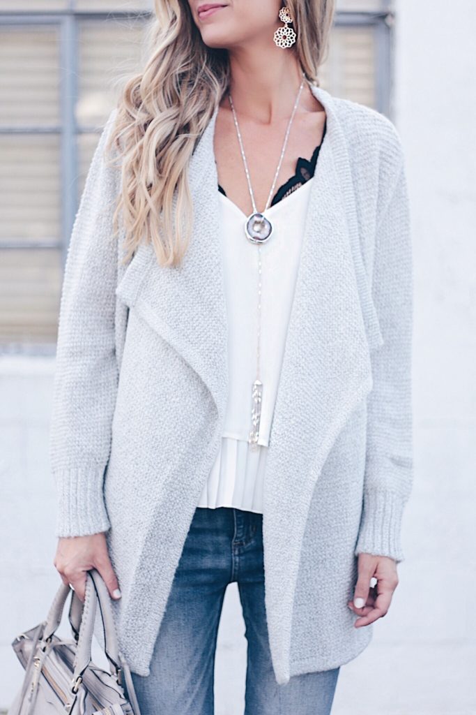 pleated white camisole under gray knit open front nordstrom cardigan on pinterestingplans