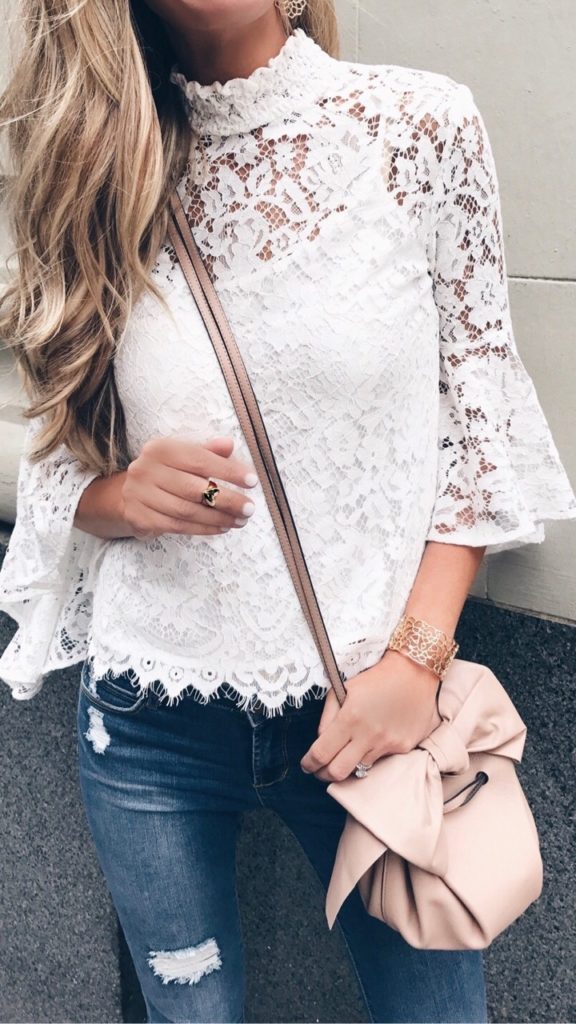 September Instagram round-up - bell sleeve mock neck white lace top on pinterestingplans