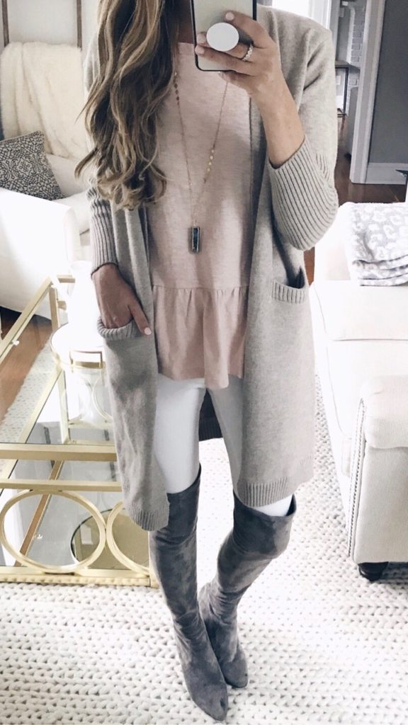 September Instagram round-up - over the knee boots with white denim leggings and cardigan on pinterestingplans