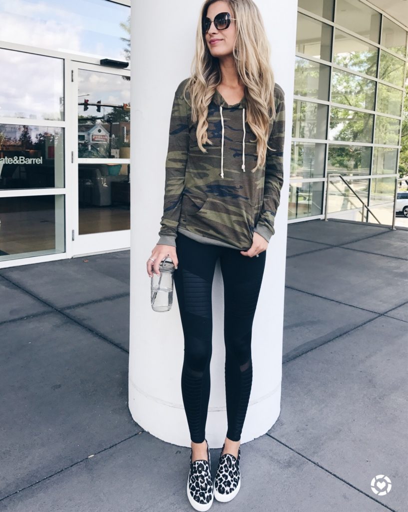 MUST HAVES! his and her athleisure wear - pinterestingplans in moto leggings and camo pullover