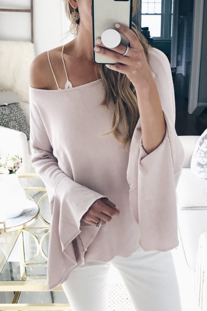  loft sale dressing room selfies - flute sleeve pink sweater on pinterestingplans