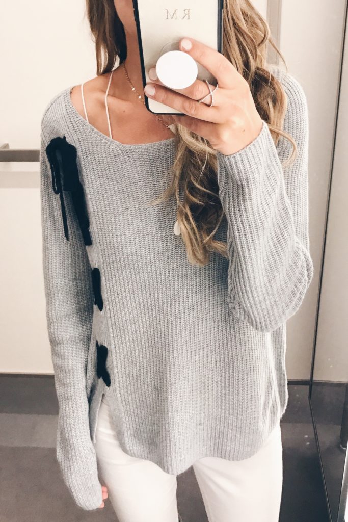 loft sale dressing room selfies - lace up gray sweater on pinterestingplans