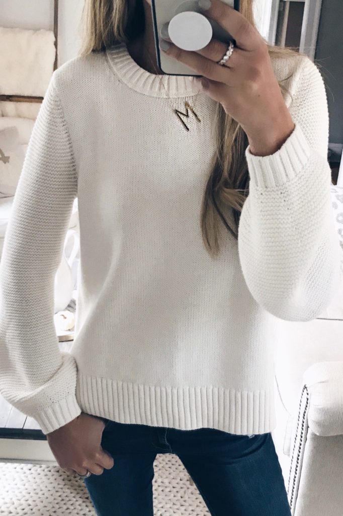  loft friends and family sale favorites - blouson sleeve white sweater on sale