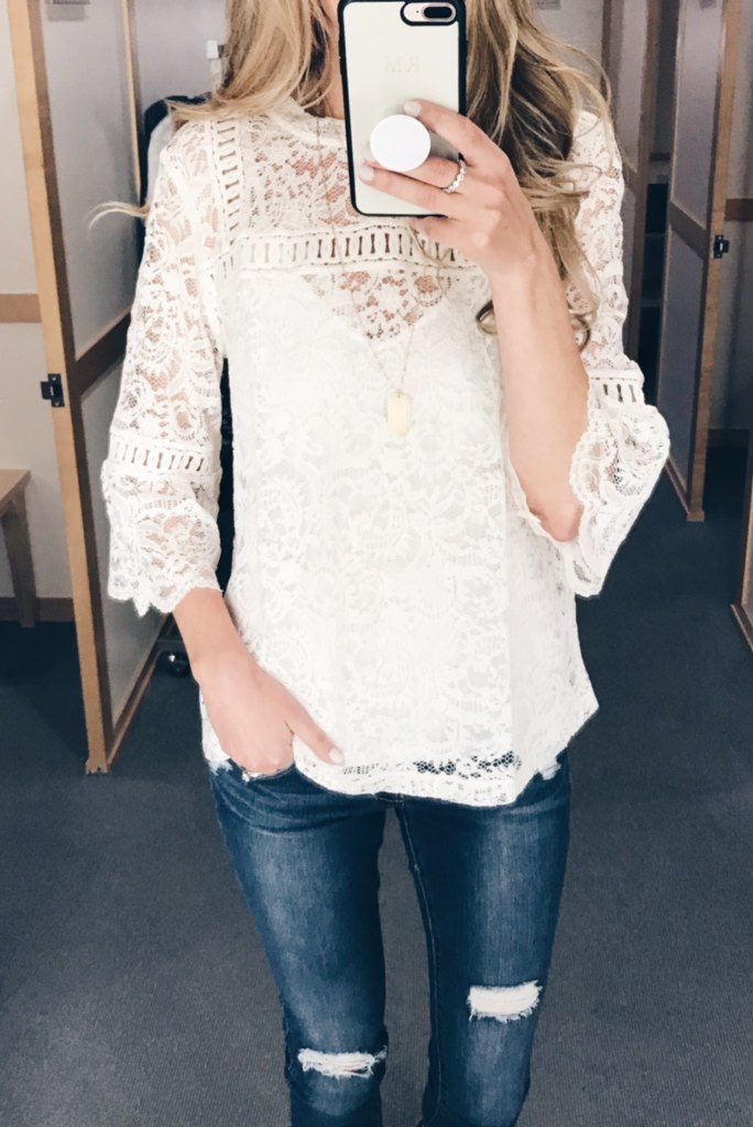 bell sleeve mock neck lace top ON SALE