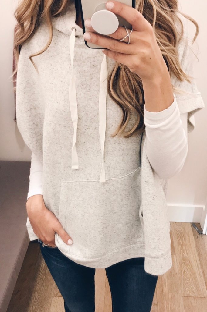  loft sale dressing room selfies - hooded sweatshirt poncho