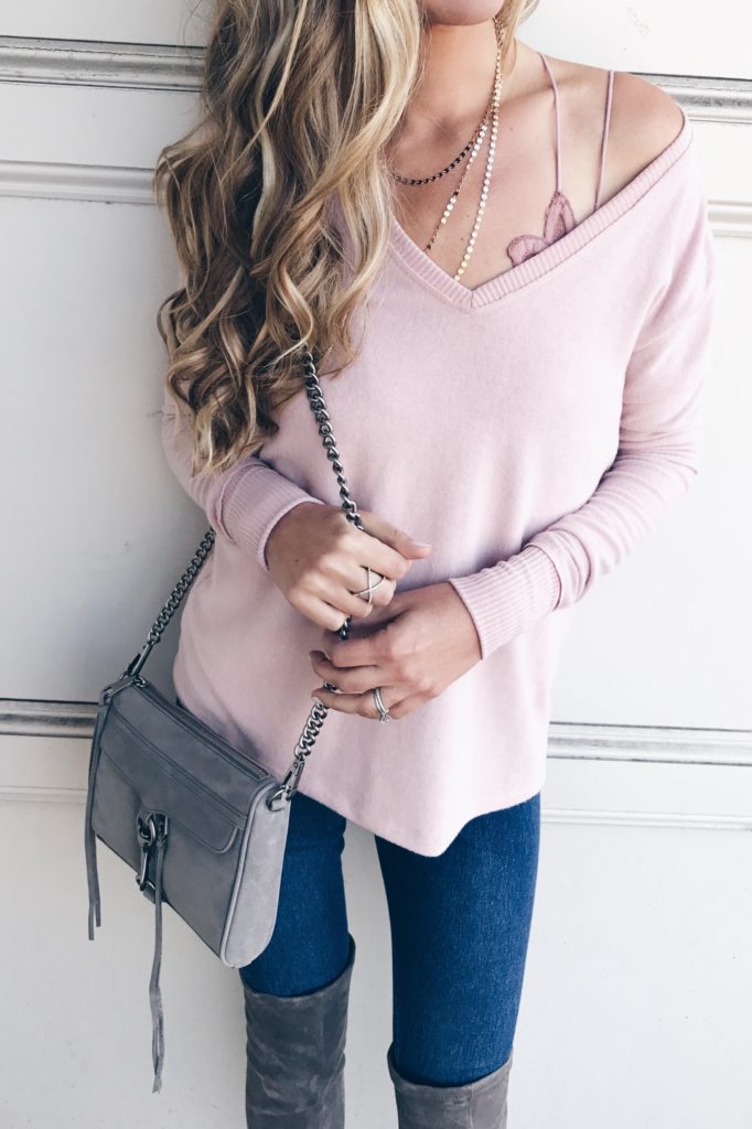 pinterestingplans favorite pink Fall sweaters - and blush lace bralette