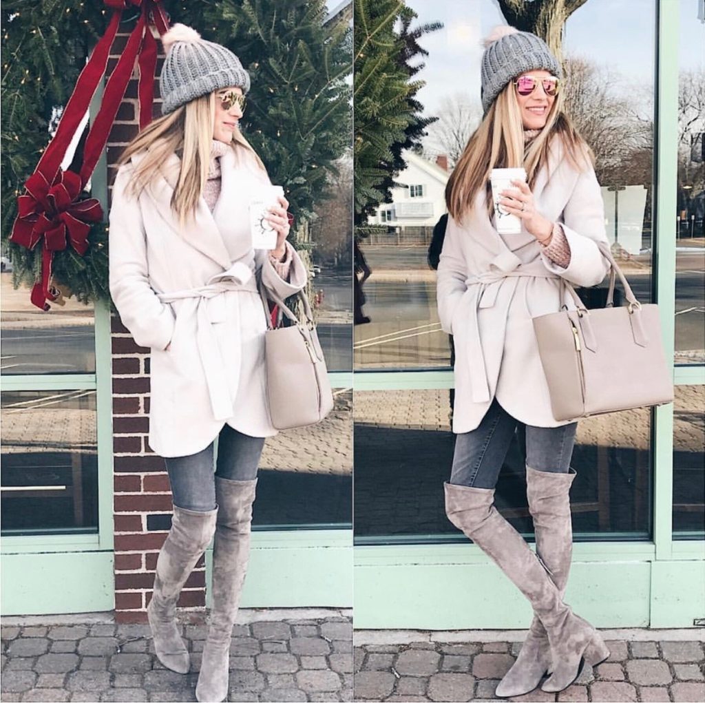 Nordstrom Black Friday sale - winter outfit - wrap coat and over the knee boots