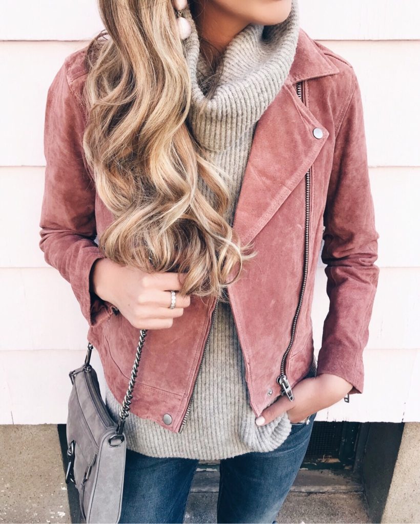 top outfits of 2017 - blush suede moto jacket for cute winter outfits on pinterestingplans