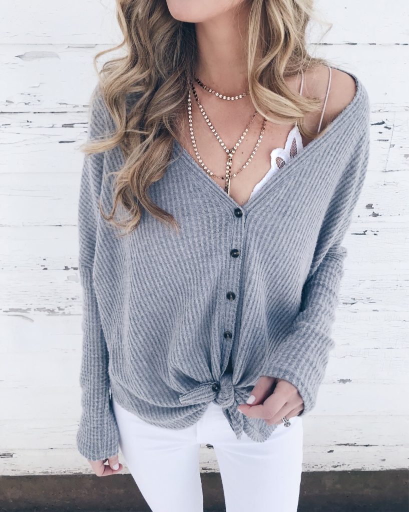 top outfits of 2017 - thermal henley over lace bralette - casual winter outfit ideas on pinterestingplans