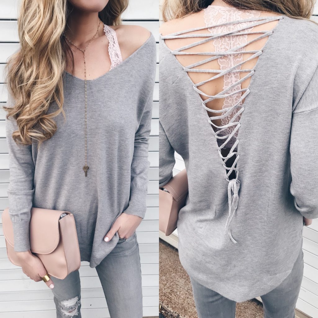 weekly wrap 1/26/18 - lace up back tunic sweater - winter outfit on pinterestingplans blog