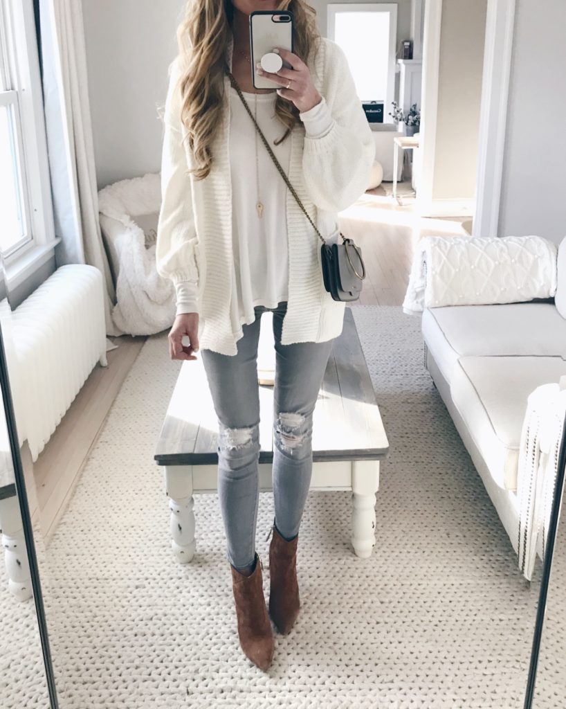 weekly wrap up 1/26/18 winter outfit with white sweater cardigan on pinterestingplans blog