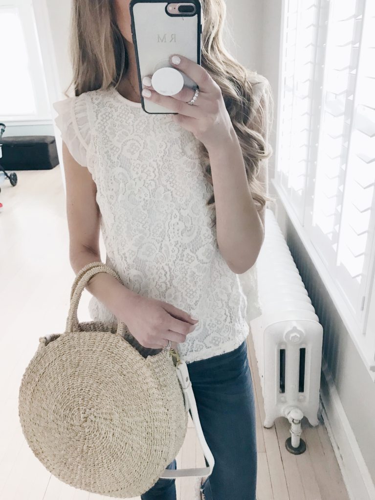 president's day weekend sales - lace tank top and straw circle tote on connecticut lifestyle blogger pinterestingplans