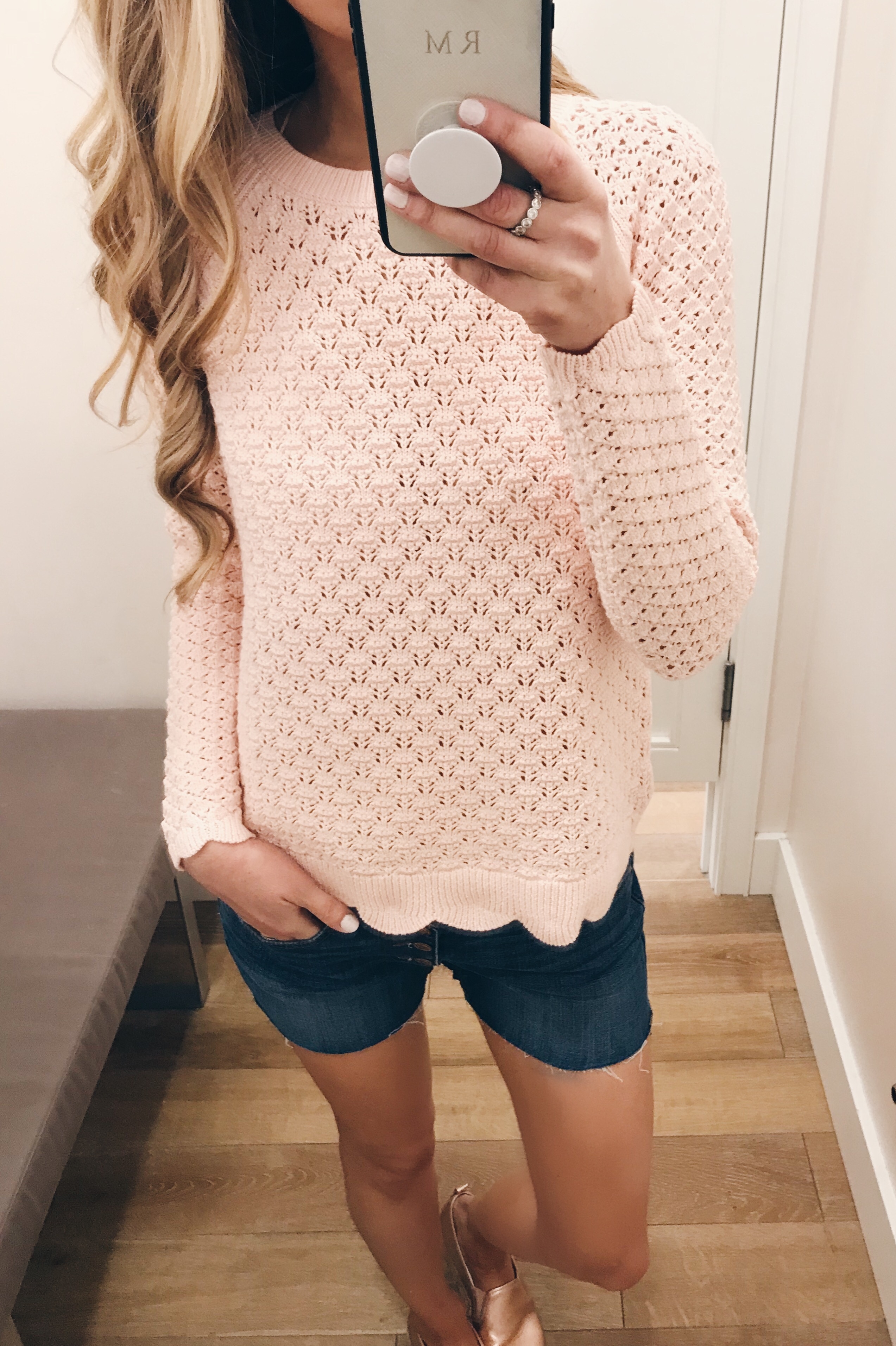 loft spring preview sale - pink scalloped sweater with denim shorts on pinterestingplans on connecticut lifestyle blog pinterestingplans