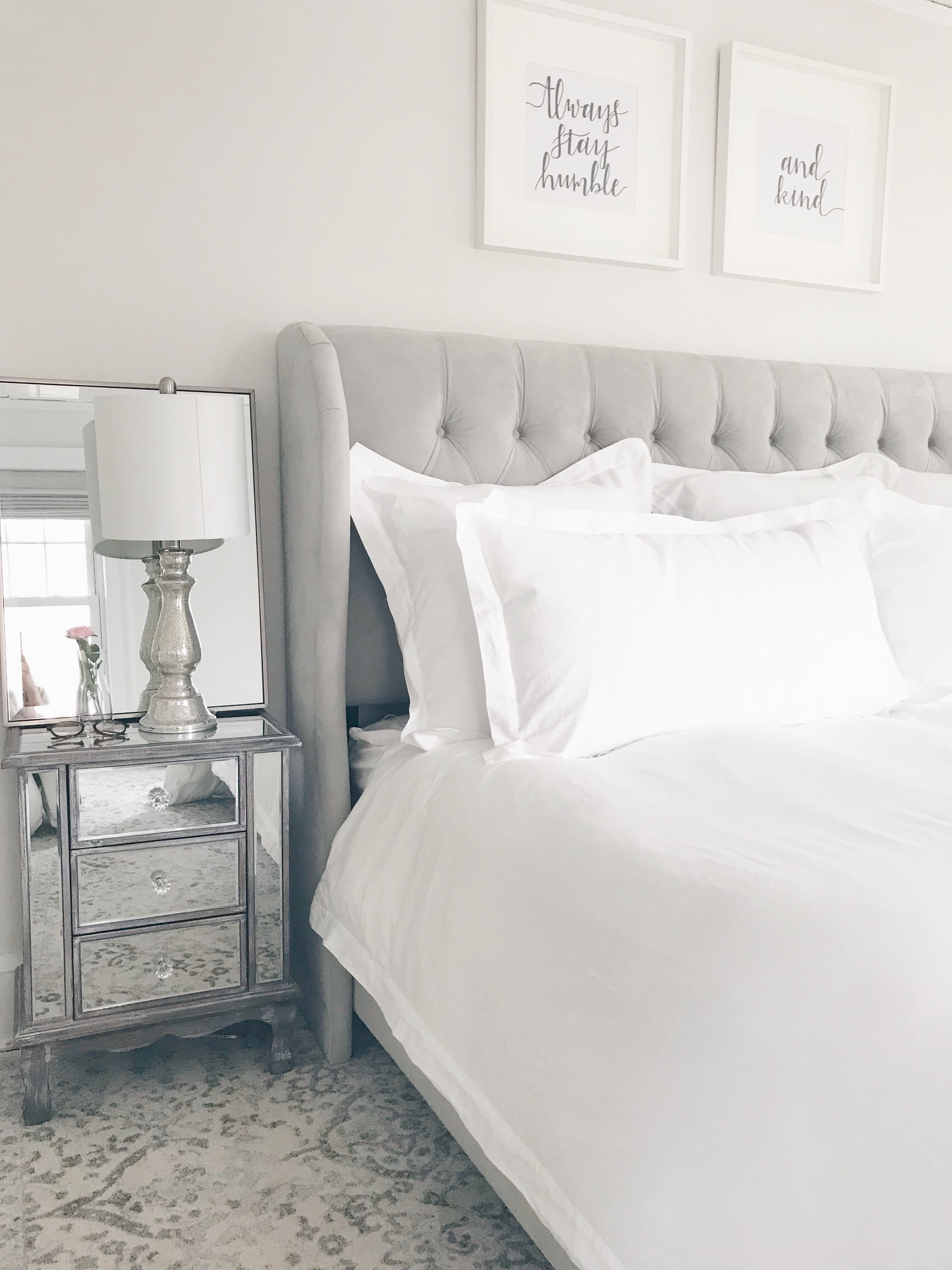 master bedroom makeover with organic white bedding