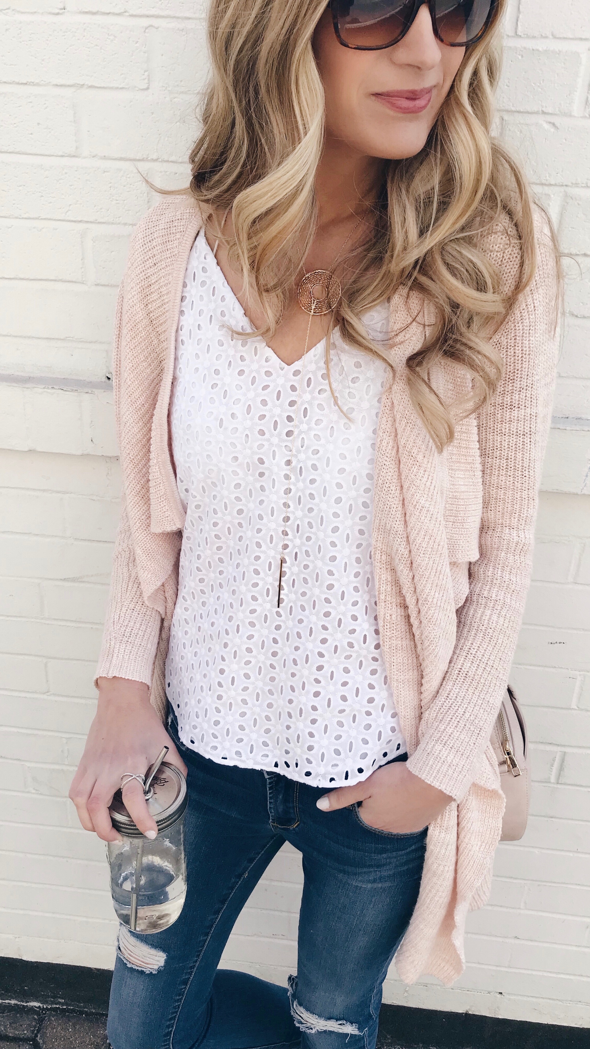cute spring cardigan outfit over eyelet camo on pinteresting plans fashion blog