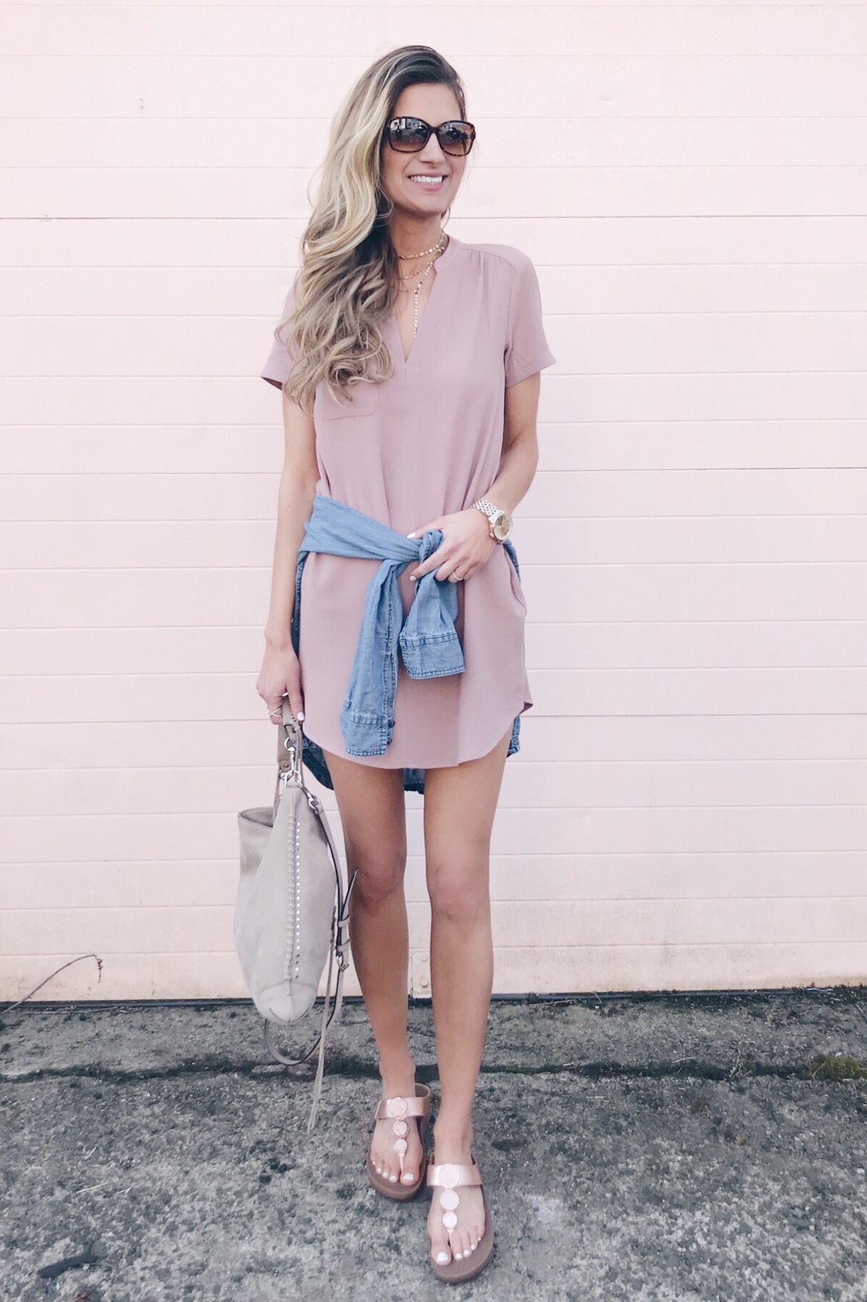 spring capsule wardrobe 2018 - casual spring dress outfit with chambray shirt around the waist on pinteresting plans fashion blog