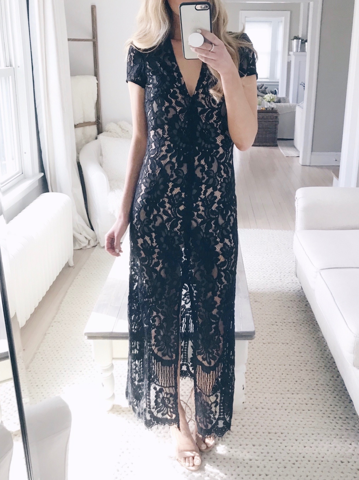 interesting Plans Connecitcut Fashoin blogger in black lace maxi dress
