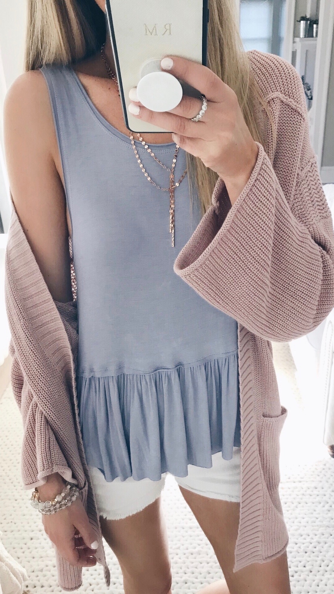 Early Summer Outfits - Pink Cardigan/Peplum Tank
