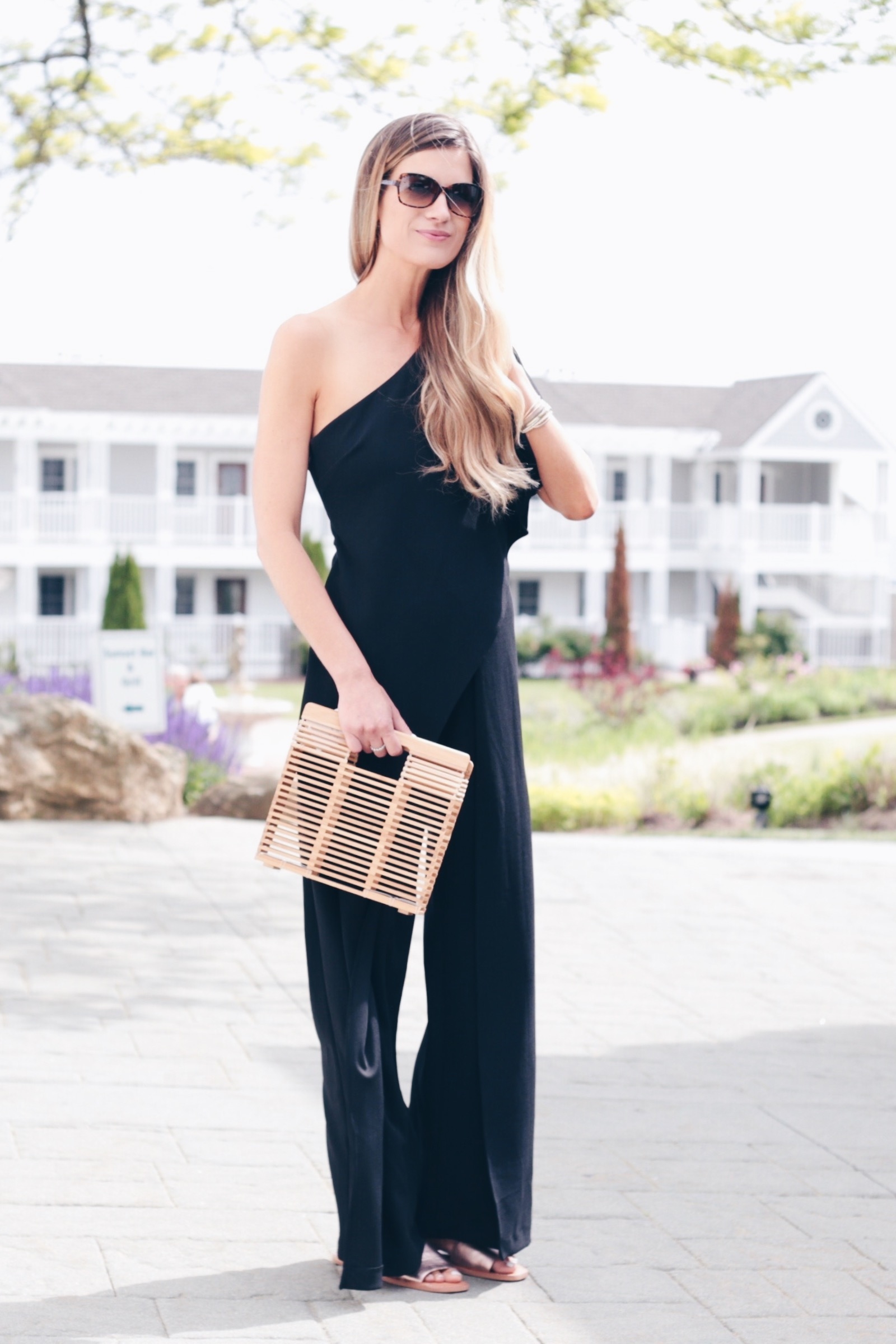 wideleg black jumpsuit perfect for a Summer wedding on Pinteresting Plans connecticut fashion blogger