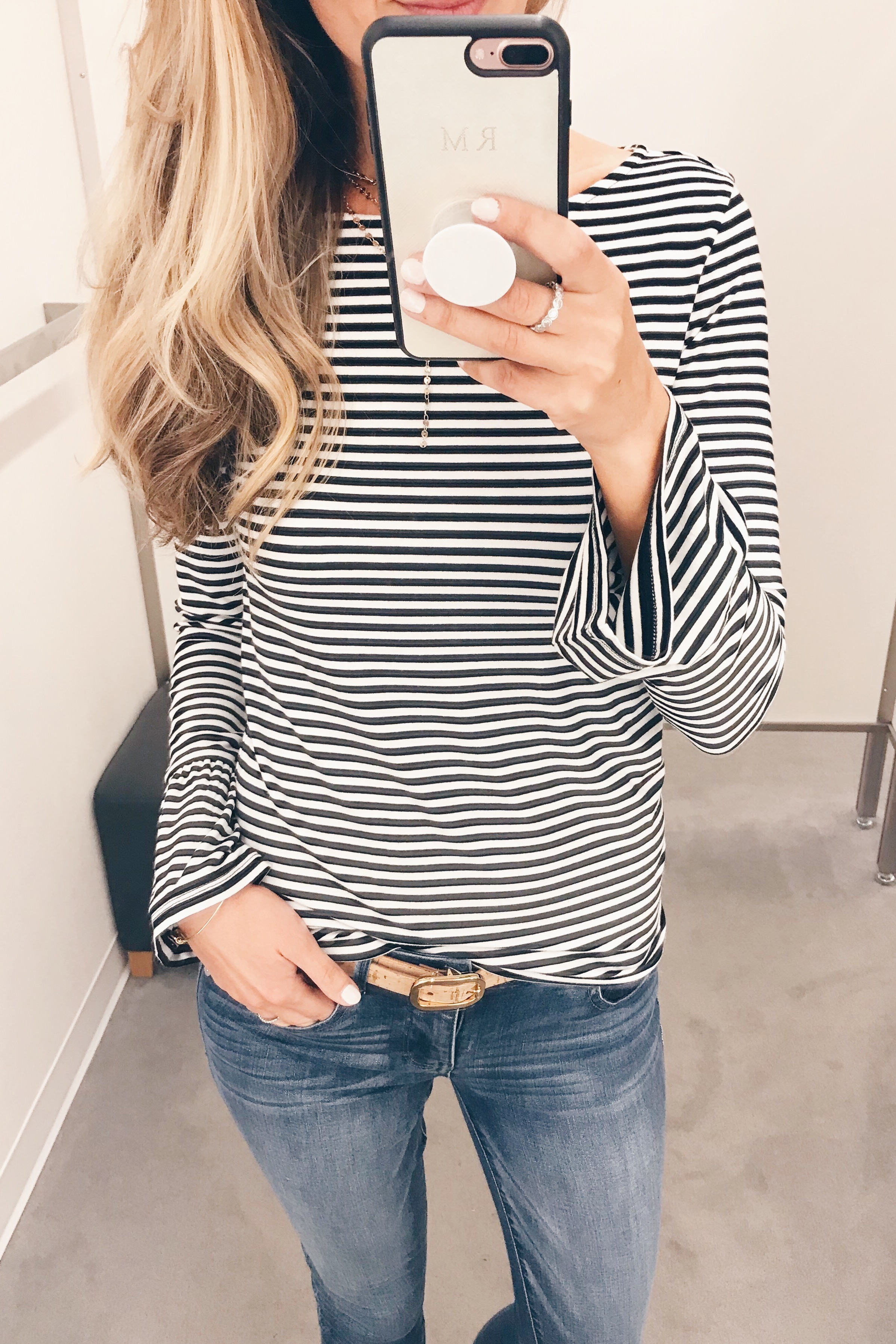 Nordstrom Anniversary Sale 2018 Dressing Room Outfits - Stripe Bell Sleeve Long Sleeve