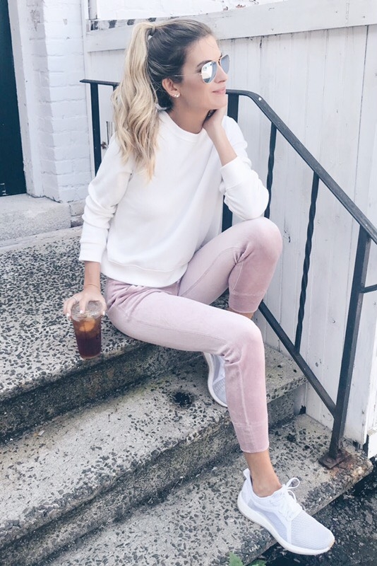 Velvet Blush Joggers for Fall Outfit Idea