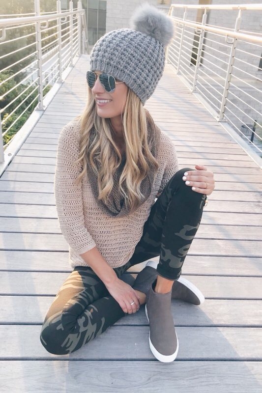 How to Style Camo Leggings for Fall with Sweater