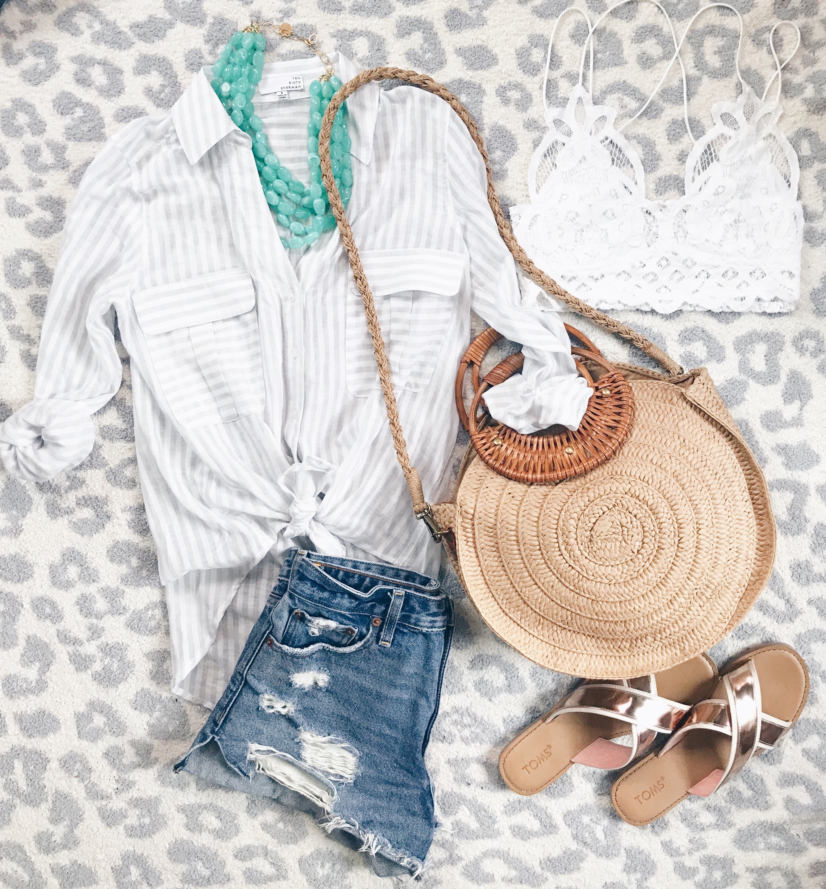 summer vacation outfit ideas 2018 - linen striped shirt and denim cutoffs on pinteresting plans connecticut fashion blog