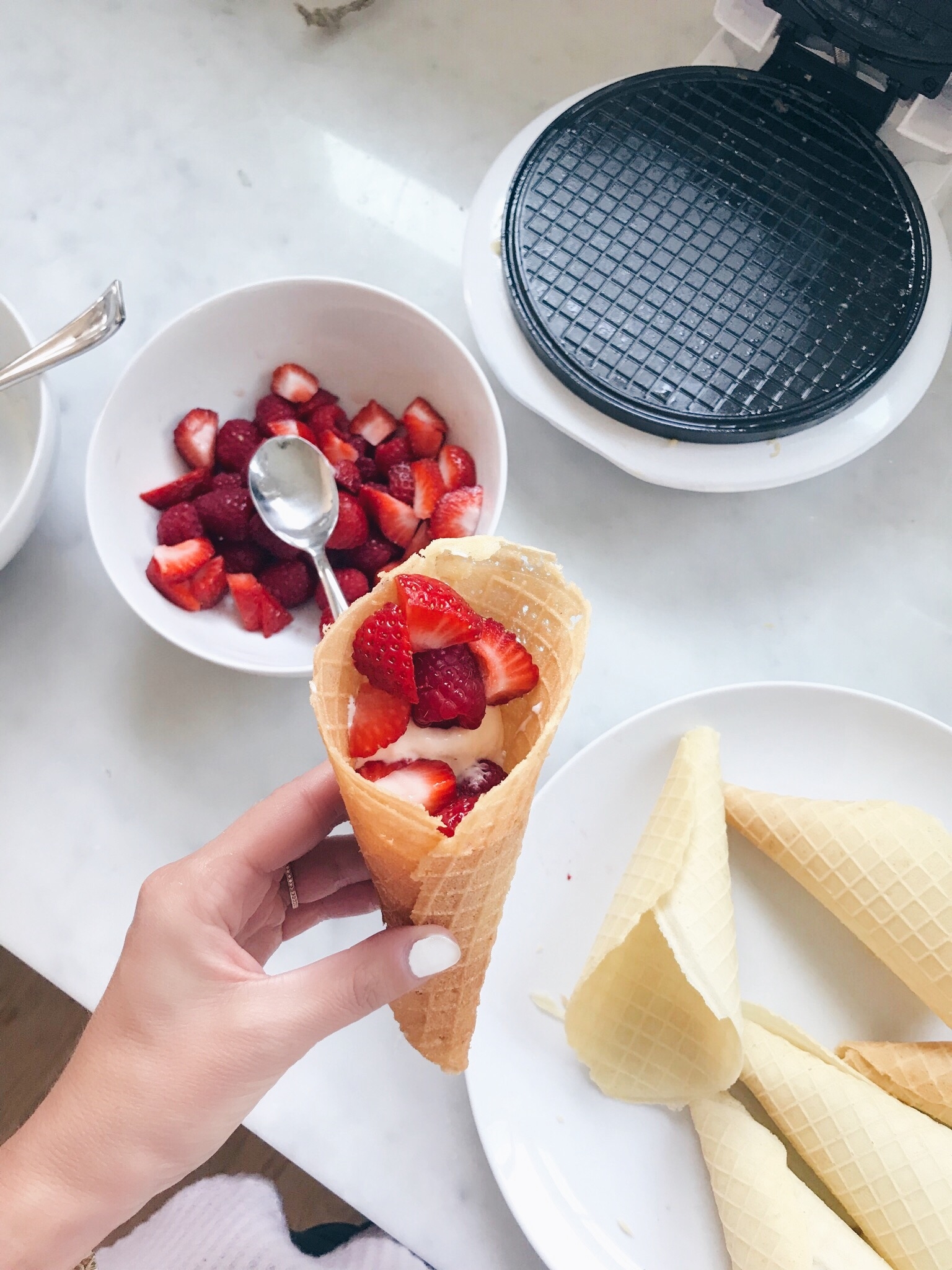easy breakfast ideas for kids - homemade waffle cones filled with yogurt and fruit on pinteresting plans blog