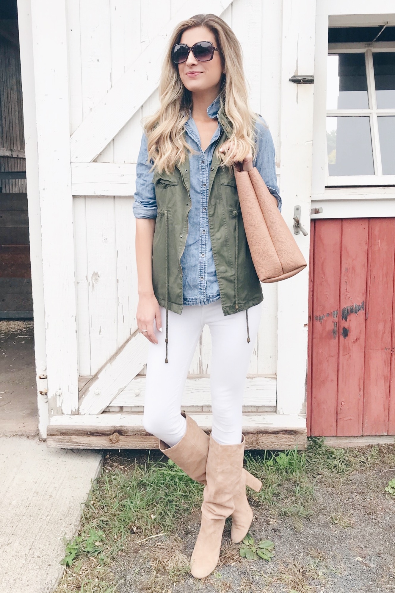 Fall utility vest outfit ideas - paired with leggings and tee on  pinteresting plans blog - Pinteresting Plans