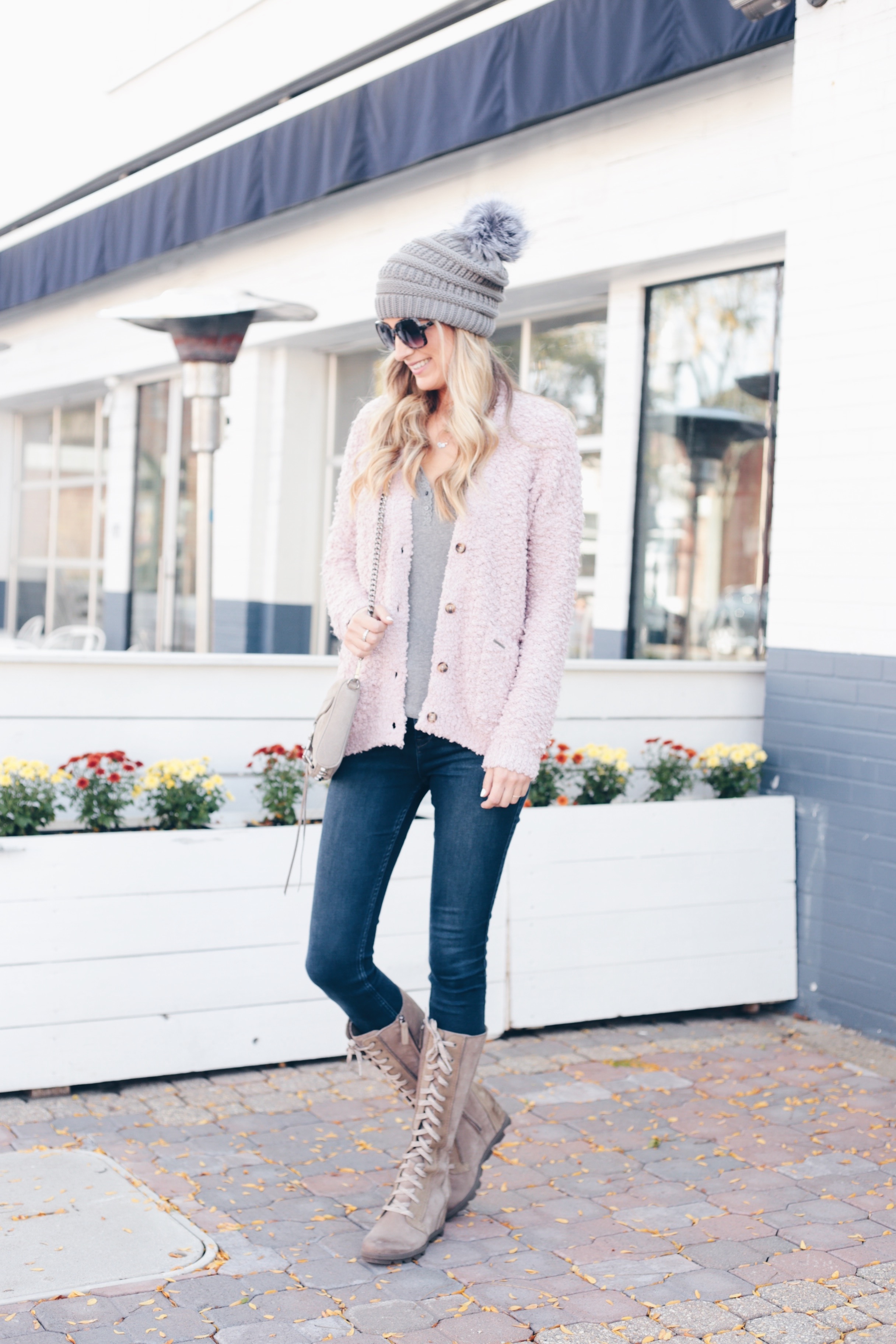 Chunky Knit Cardigan Outfit | Wearing Pinks for Fall